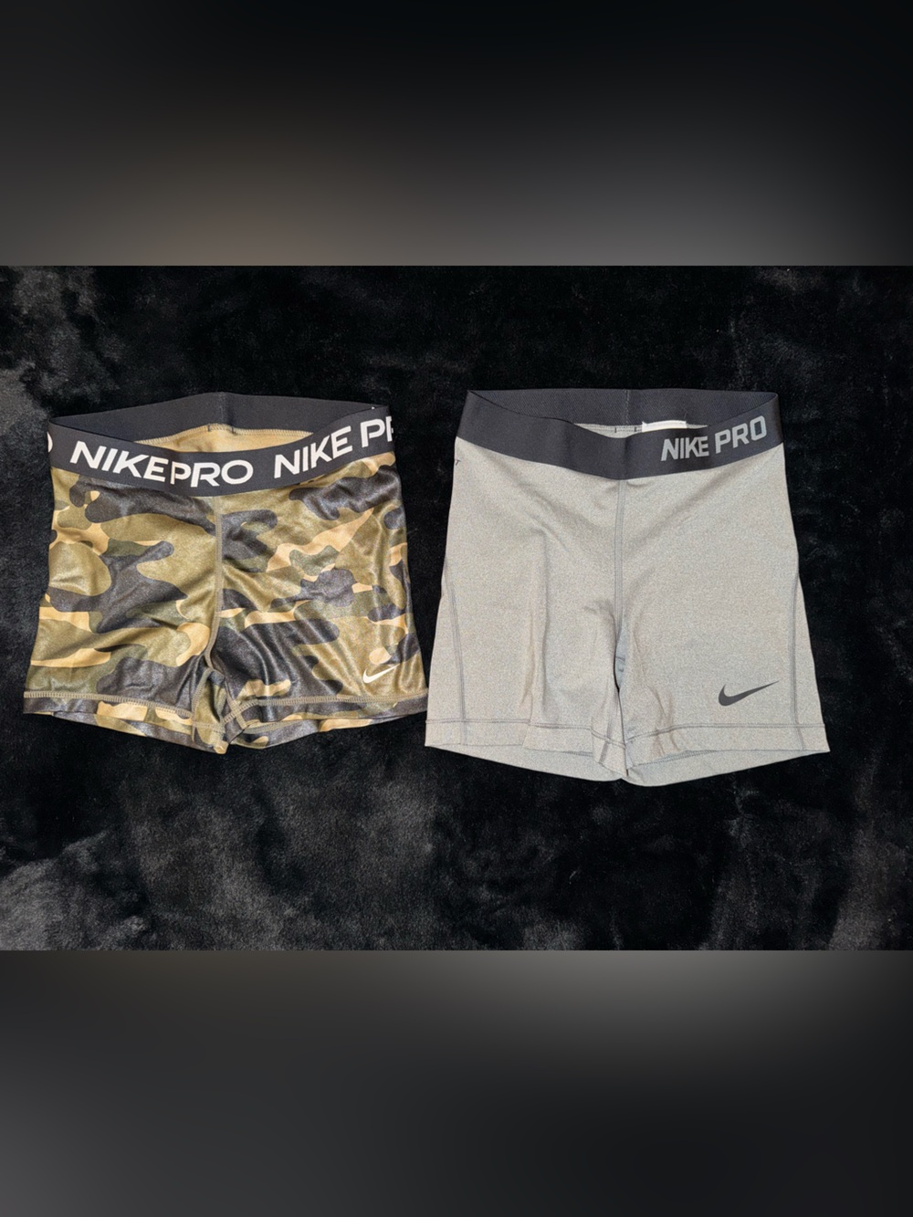 Nike Pro Women’s Olive Camo and Gray Compression Shorts Bundle